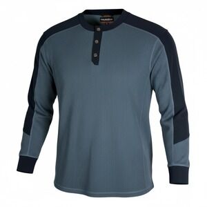 GRUNDENS Mens Long Sleeve Henley Waffle Knit Shirt‎ Dark Gray XXL